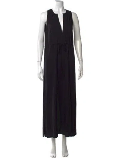 Pre-owned Emerson Fry V-neck Long Dress In Black