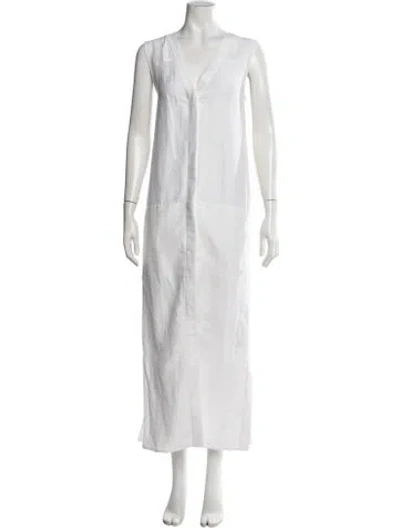 Pre-owned Emerson Fry V-neck Long Dress In White