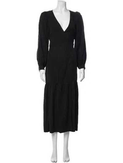 Pre-owned Emerson Fry V-neck Midi Length Dress In Black