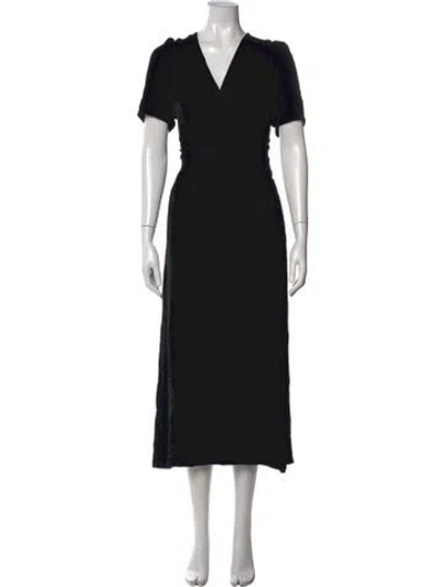 Pre-owned Emerson Fry V-neck Midi Length Dress In Black