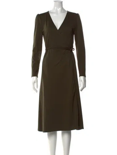 Pre-owned Emerson Fry V-neck Midi Length Dress In Green