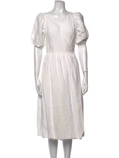 Pre-owned Emerson Fry V-neck Midi Length Dress In White