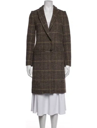 Pre-owned Emerson Fry Wool Plaid Print Coat In Brown