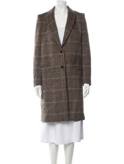 Pre-owned Emerson Fry Wool Plaid Print Coat In Brown