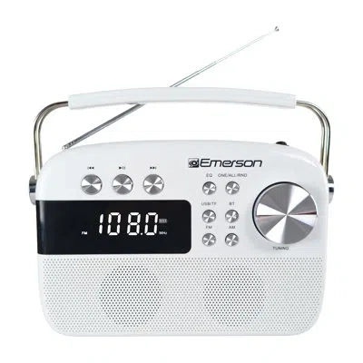 Emerson Portable Bluetooth Retro Radio With Built-in Rechargeable Battery In White