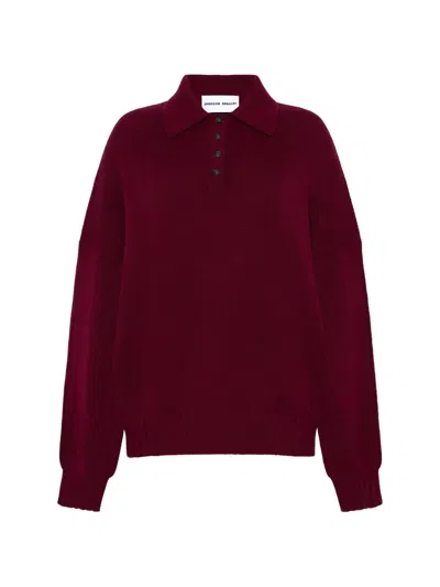 Emerson Renaldi Button Knitted Polo Top In Burgundy