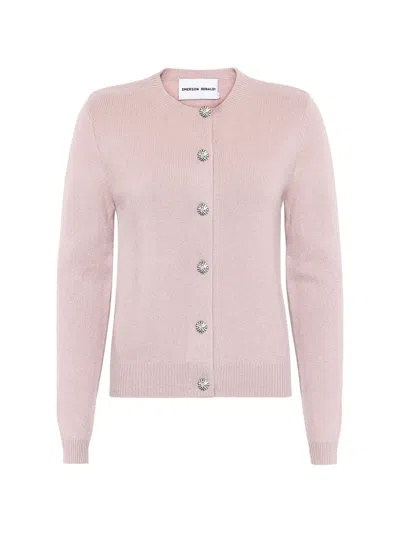 Emerson Renaldi Crystal-embellished Button-front Cardigan In Pink