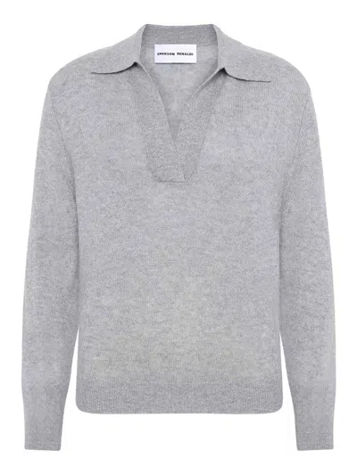 Emerson Renaldi Deep Polo-collar Sweater In Gray
