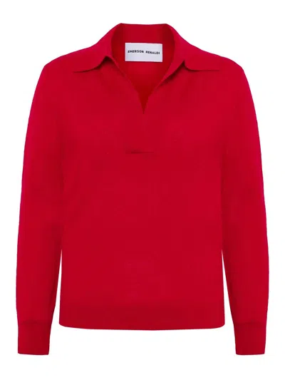Emerson Renaldi Deep Polo-collar Sweater In Red