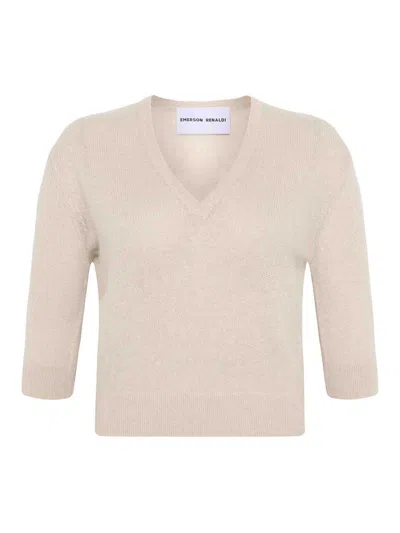 Emerson Renaldi Deep V-neck Sweater In Sand