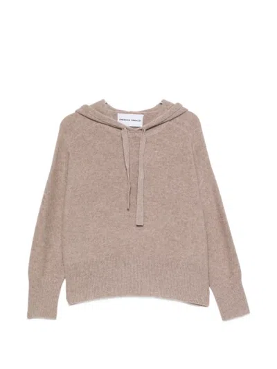 Emerson Renaldi Drawstring Knitted Hooded Sweater In Brown