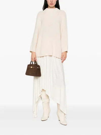 Emerson Renaldi Ribbed-knit Batwing-sleeve Top In White