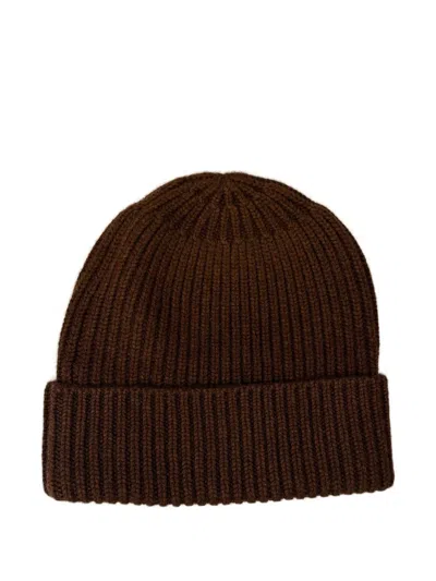 Emerson Renaldi Ribbed-knit Cashmere Beanie Hat In Brown