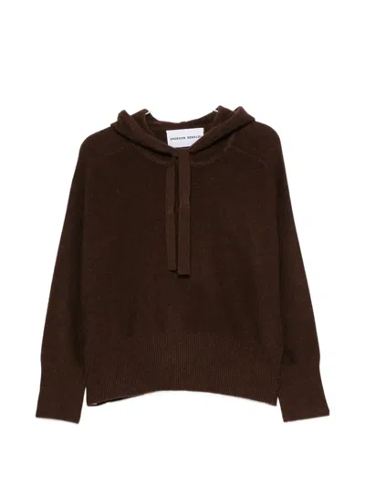 Emerson Renaldi Ribbed-knit Drawstring Hoodie In Brown