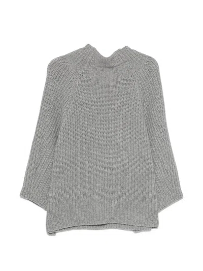 Emerson Renaldi Ribbed-knit Raglan-sleeve Sweater In Gray