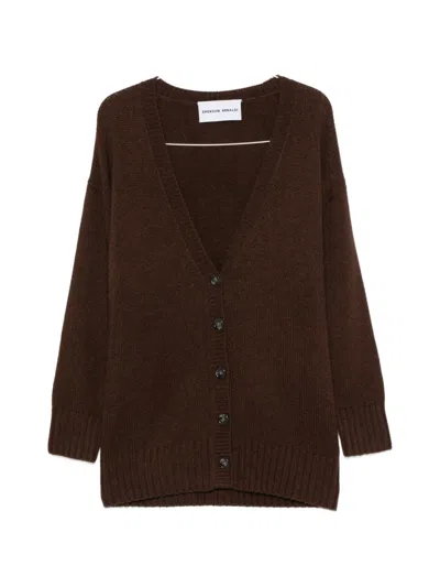 Emerson Renaldi Ribbed-knit V-neck Cardigan In Brown