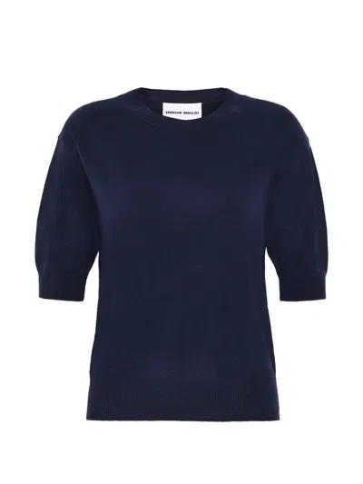 Emerson Renaldi Short-sleeve Knitted Sweater In Blue