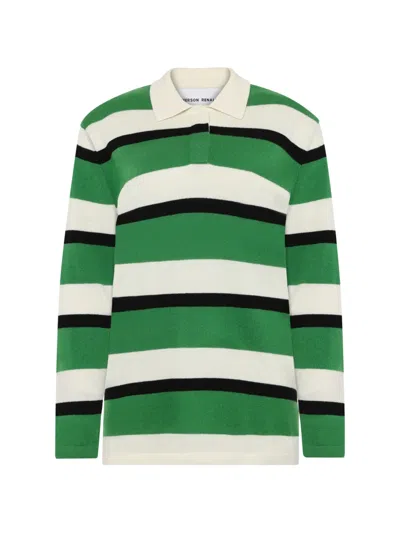 Emerson Renaldi Striped Polo Top In Gray