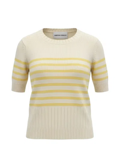 Emerson Renaldi Striped Short-sleeve Sweater In Neutral
