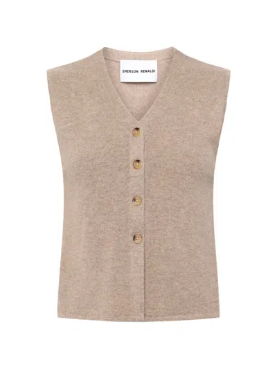 Emerson Renaldi V-neck Button-up Vest In Brown