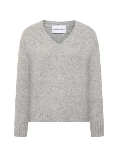 Emerson Renaldi V-neck Knitted Sweater In Gray