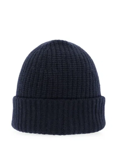 Emerson Renaldi Waffle-knit Turn-up Beanie Hat In Blue