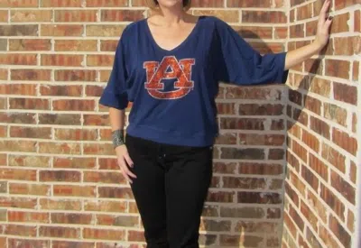 Emerson Street Clothing Co. Auburn University Jewel Raglan Top In Navy In Blue