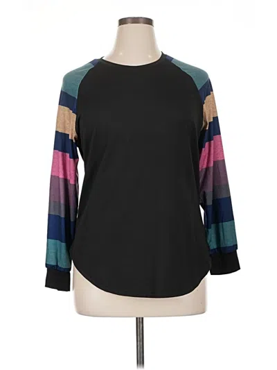 Pre-owned Emery Rose 3/4 Sleeve Top Black Color Block Pattern Crew Neck Tops