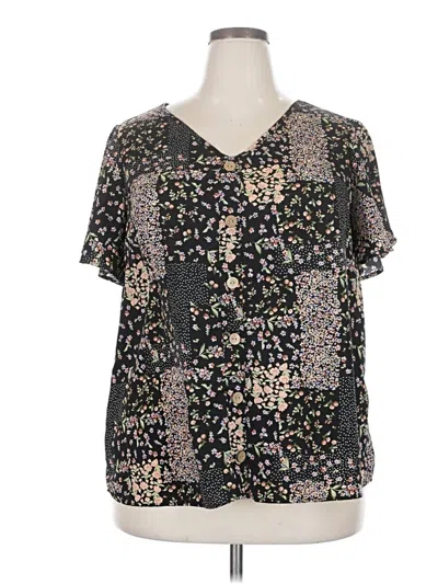 Pre-owned Emery Rose Short Sleeve Blouse In Black