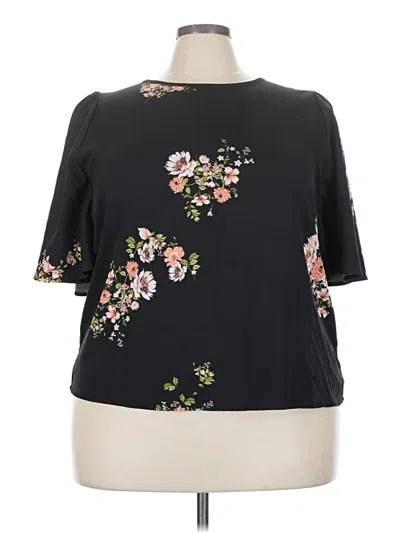 Pre-owned Emery Rose Short Sleeve Blouse In Black
