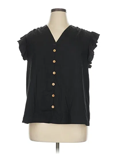 Pre-owned Emery Rose Short Sleeve Blouse In Black