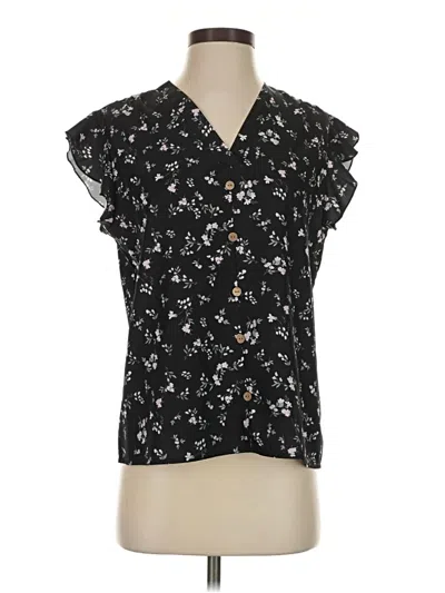 Pre-owned Emery Rose Short Sleeve Blouse In Black