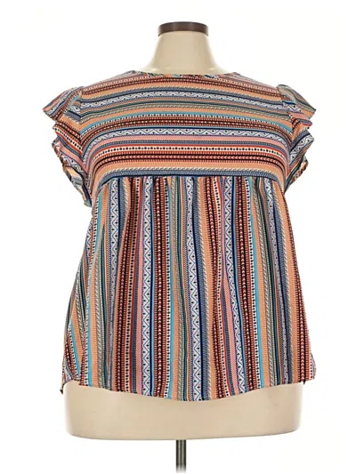 Pre-owned Emery Rose Short Sleeve Blouse In Brown