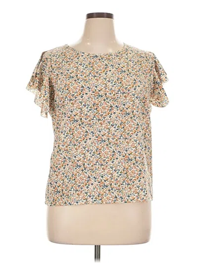 Pre-owned Emery Rose Short Sleeve Blouse In Tan
