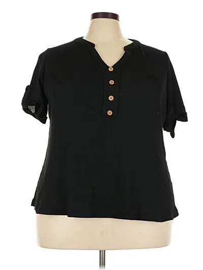 Pre-owned Emery Rose Short Sleeve Henley Shirt In Black