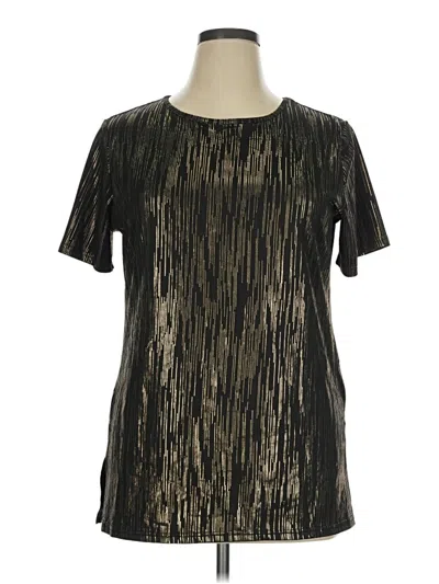 Pre-owned Emery Rose Short Sleeve Top Black Metallic Pattern Crew Neck Tops