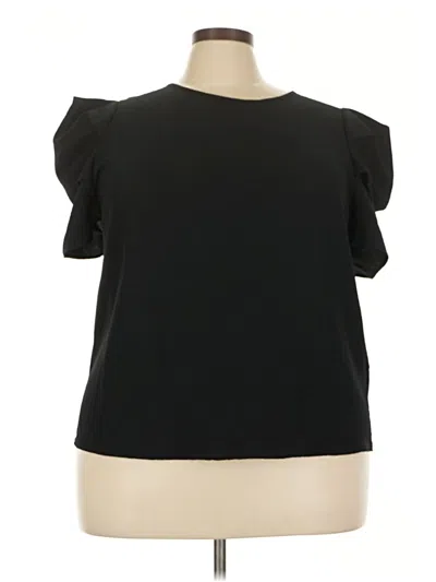 Pre-owned Emery Rose Short Sleeve Top Black Ruffles Neckline Tops