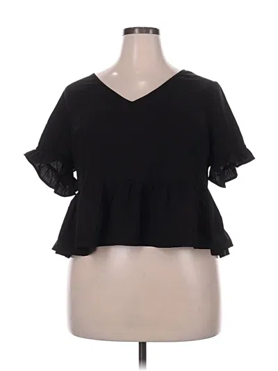 Pre-owned Emery Rose Short Sleeve Top Black V-neck Tops