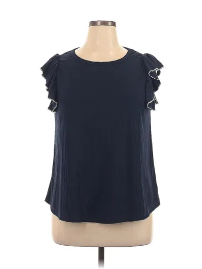 Pre-owned Emery Rose Short Sleeve Top Blue Ruffles Neckline Tops