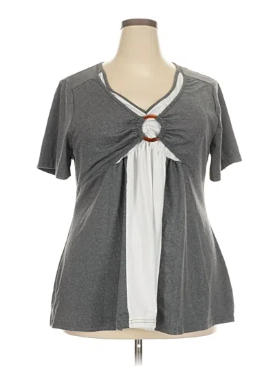 Pre-owned Emery Rose Short Sleeve Top Gray Keyhole Neckline Tops