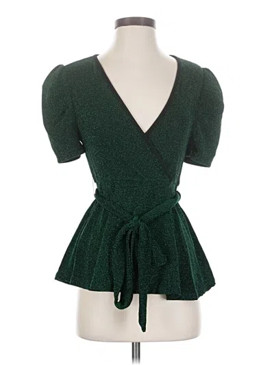 Pre-owned Emery Rose Short Sleeve Top Green Plunge Neckline Tops