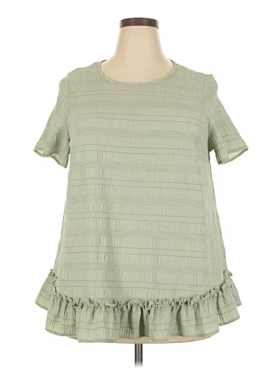 Pre-owned Emery Rose Short Sleeve Top Green Ruffles Neckline Tops