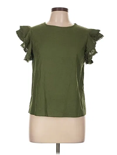 Pre-owned Emery Rose Short Sleeve Top Green Ruffles Neckline Tops