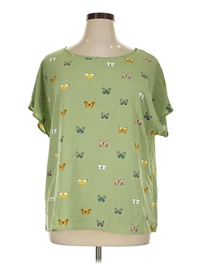 Pre-owned Emery Rose Short Sleeve Top Green Square Neckline Tops