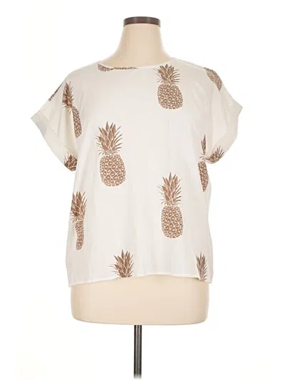 Pre-owned Emery Rose Short Sleeve Top Ivory Keyhole Neckline Tops In White