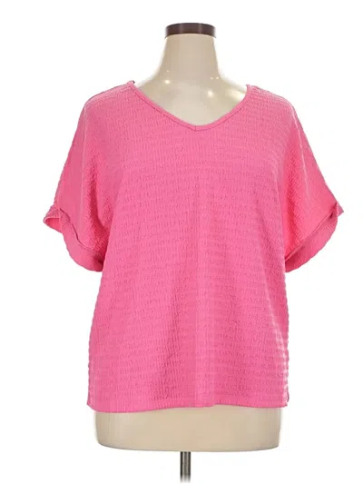 Pre-owned Emery Rose Short Sleeve Top Pink V-neck Tops