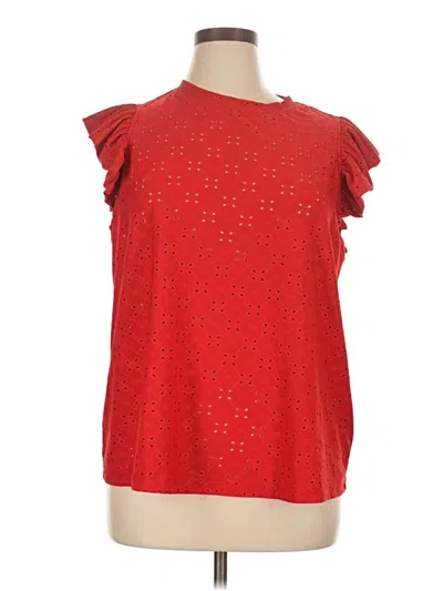 Pre-owned Emery Rose Short Sleeve Top Red Ruffles Neckline Tops