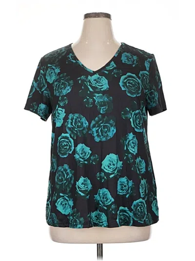 Pre-owned Emery Rose Short Sleeve Top Teal V-neck Tops