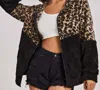 Emery Rose Teddy Hooded Cardigan In Leopard Print In Multi