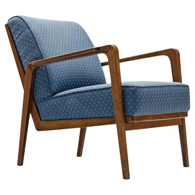 Pre-owned Emiel Veranneman 'la Chaise' Lounge Chair In Cherry & Blue Rhomboid Fabric
